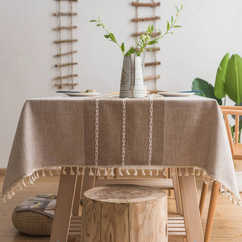 1pc Rectangular Tablecloth, Rustic Linen Dust-Proof, Wrinkle-Resistant, Fade-Proof Tableware For Kitchen, Dining Room, Holiday Party Dinner Fabric Table Cover